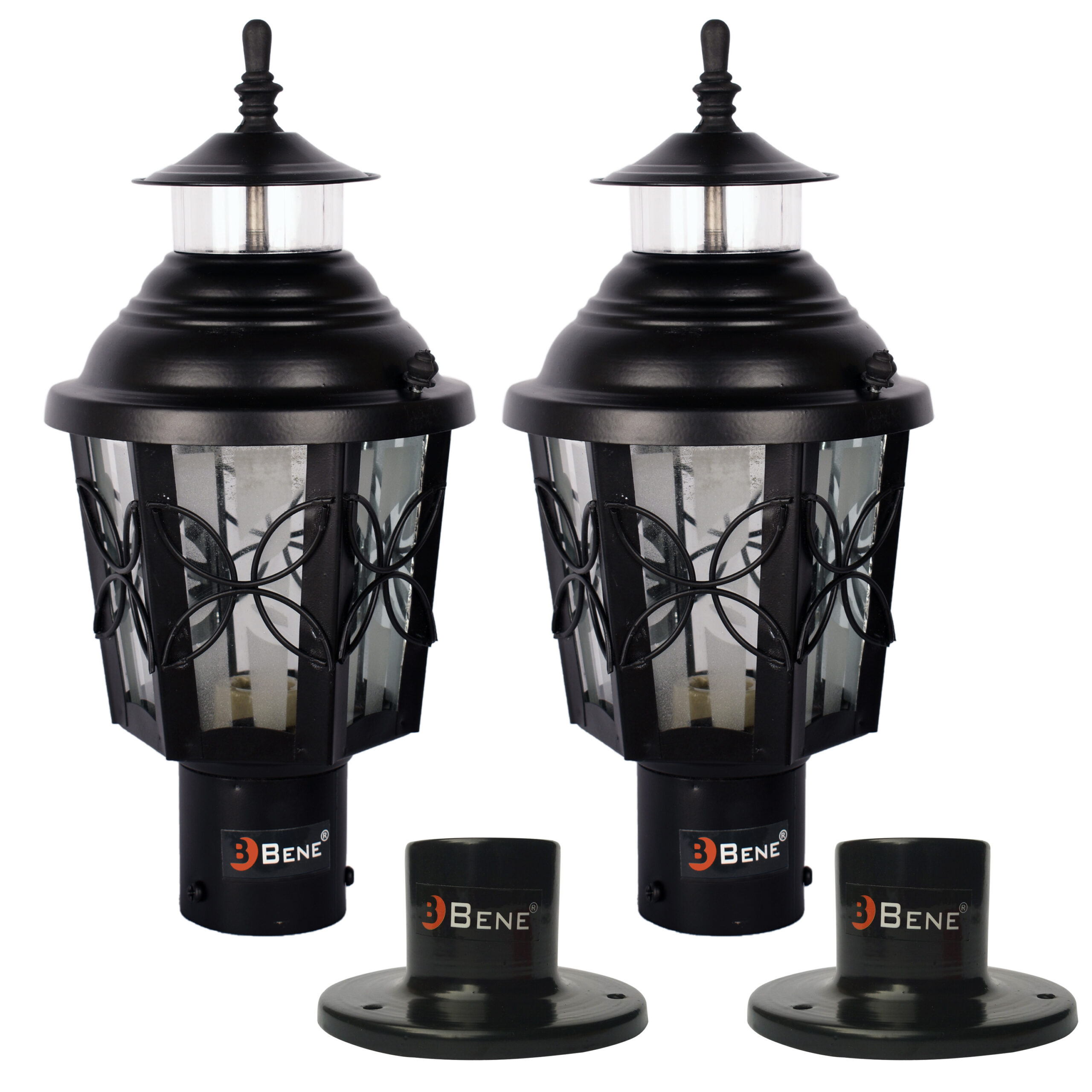 BENE Garden Light Lily 15 cm with Base Stand (Black, Pack of 2 Pc)