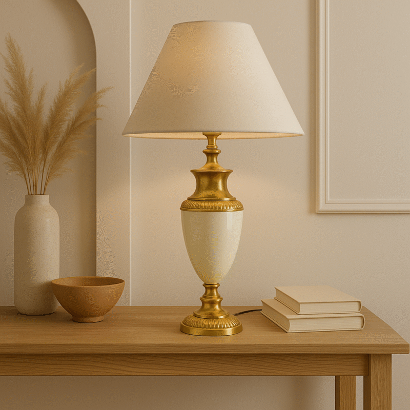 BENE Kovel Table Lamp MS 51 cm, (Cream, Gold Pack of 1 Pc)