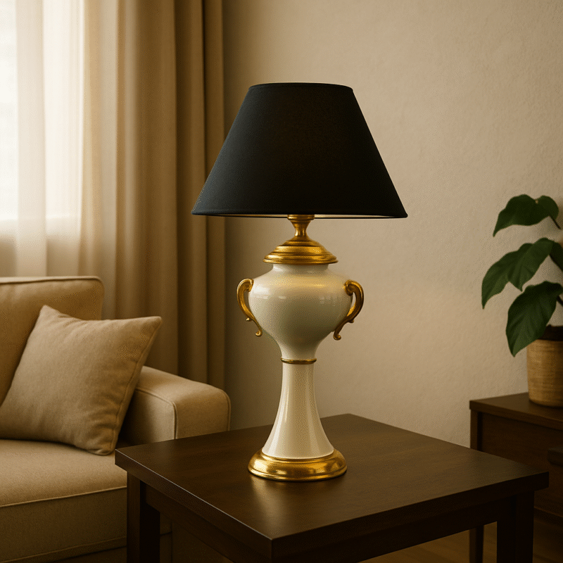 BENE Lazio Table Lamp MS 44 cm, (Cream, Gold Pack of 1 Pc)